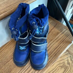Blue and Gray Insulated Rain and Snow Boots with Velcro Closure